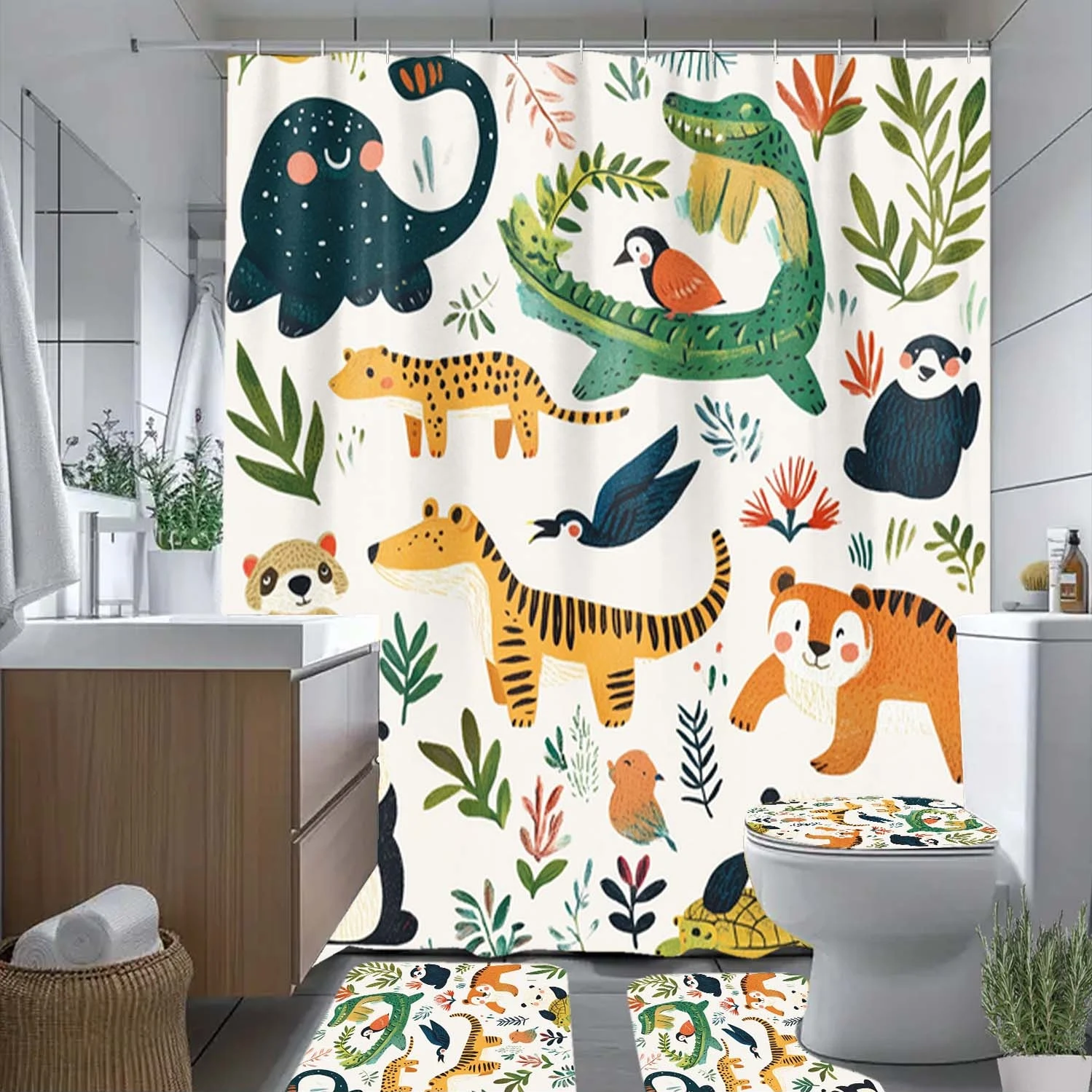 

4 шт. шторы для душа с рисунком животных, растений и мультфильмов с крючками, шторы для перегородки в ванной комнате, аксессуары для ванной комнаты