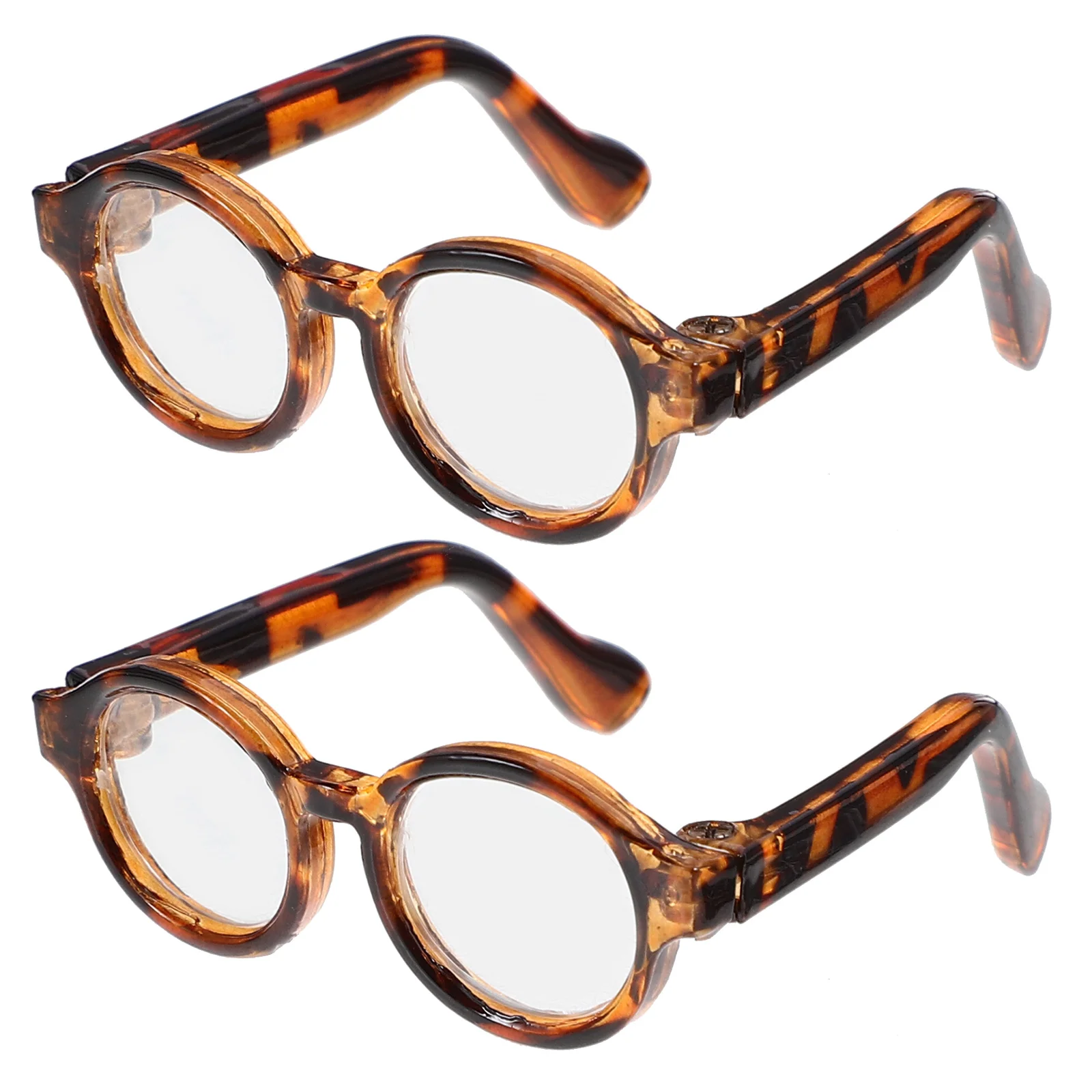 2 Pairs Small Eyewear Mini Glasses Sun Eyeglasses Props for Dress up Vintage Leopard