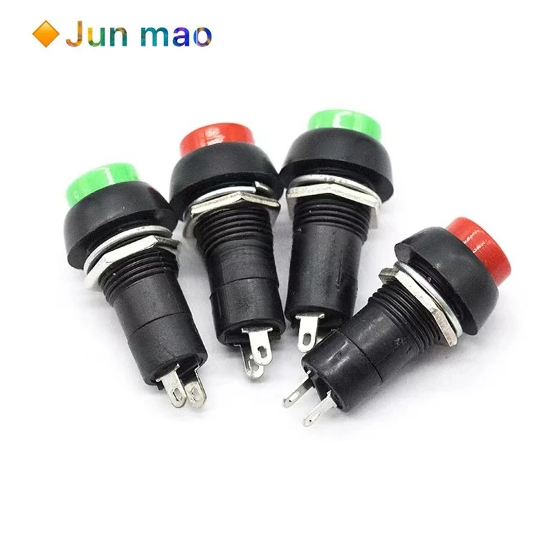 5PCS PBS-11A/B circular self-locking self resetting jog switch small button switch hole 12MM red green