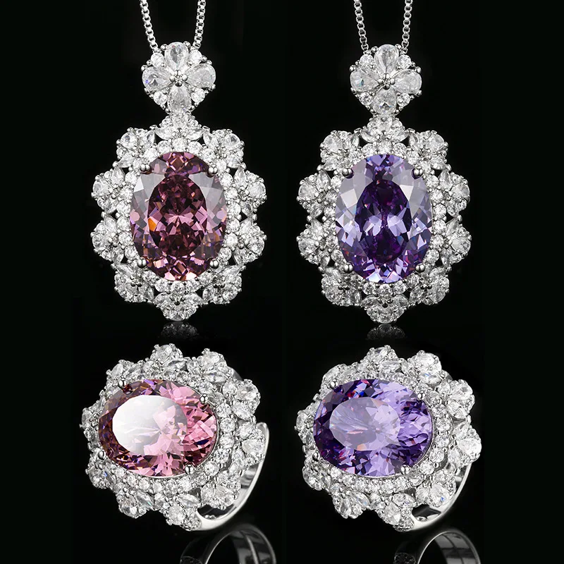 

Jewelry copper gold-plated European and American bird's nest cut gemstone egg-shaped high-end pendant set 12*16