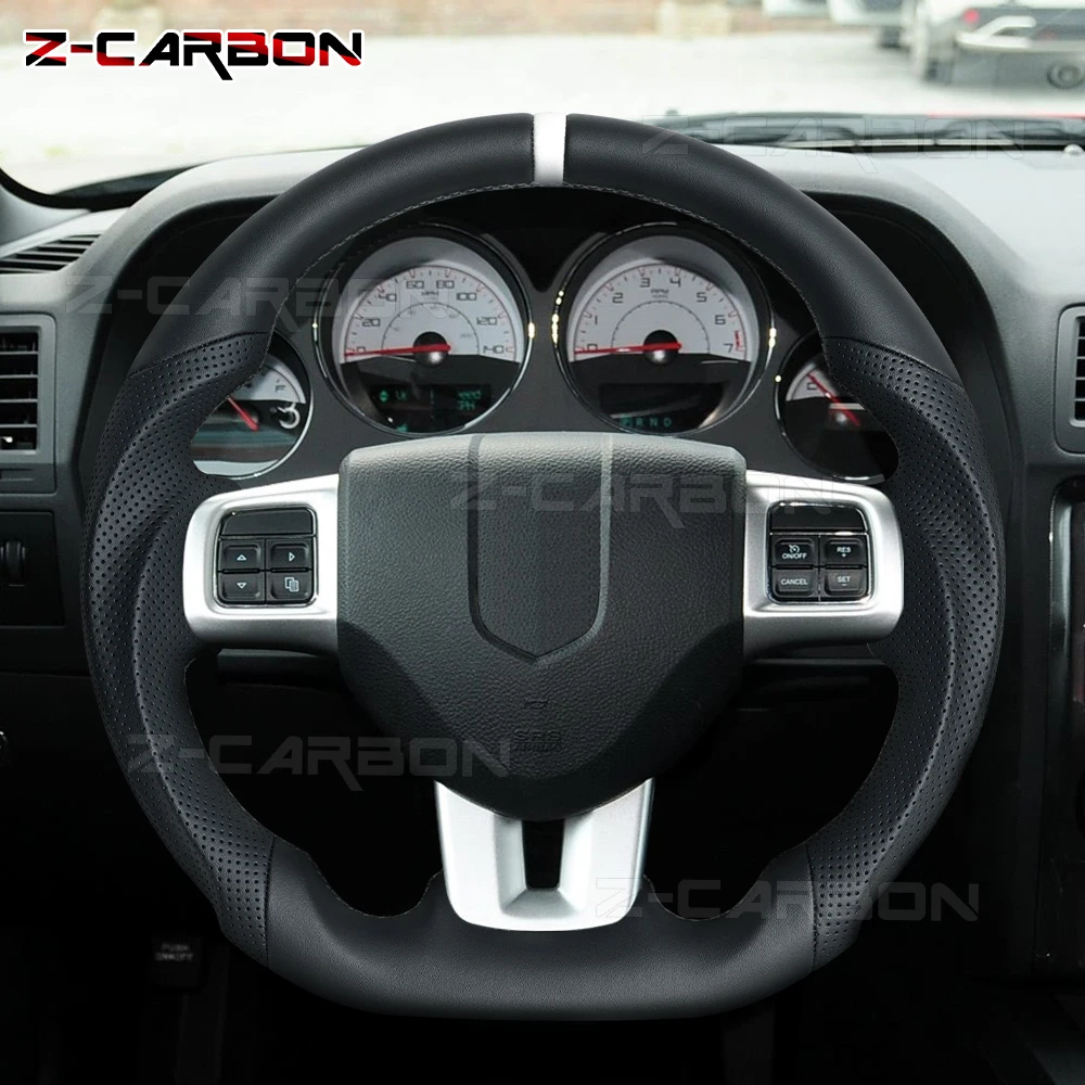 

Full Leather Steering Wheel Flat-bottom Perforated Leather Steering Wheel For Dodge Charger Challenger Durango 2011-2014