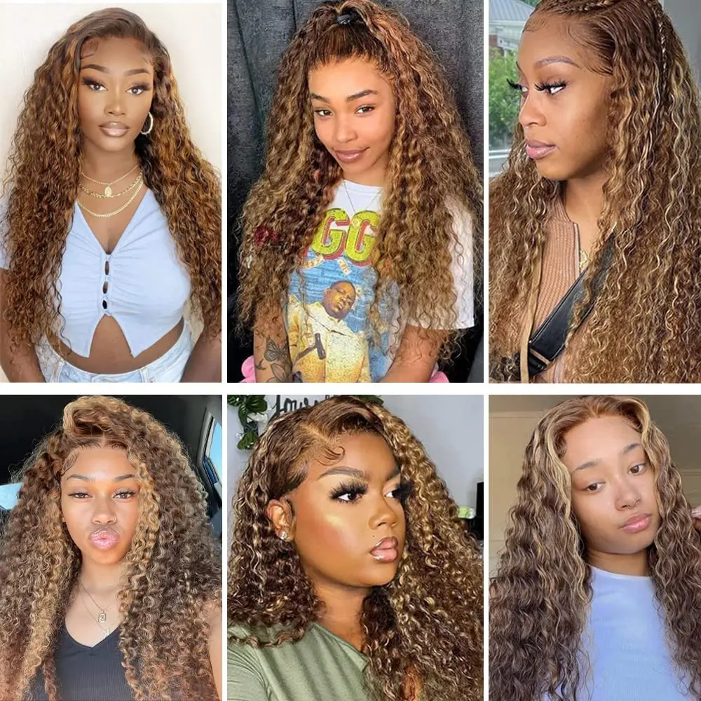 13x6 HD Lace Front Wig Transparent Human Hair Curly Colored Highlight 30 Inch Deep Wave Frontal Brazilian Wigs For Women Choice