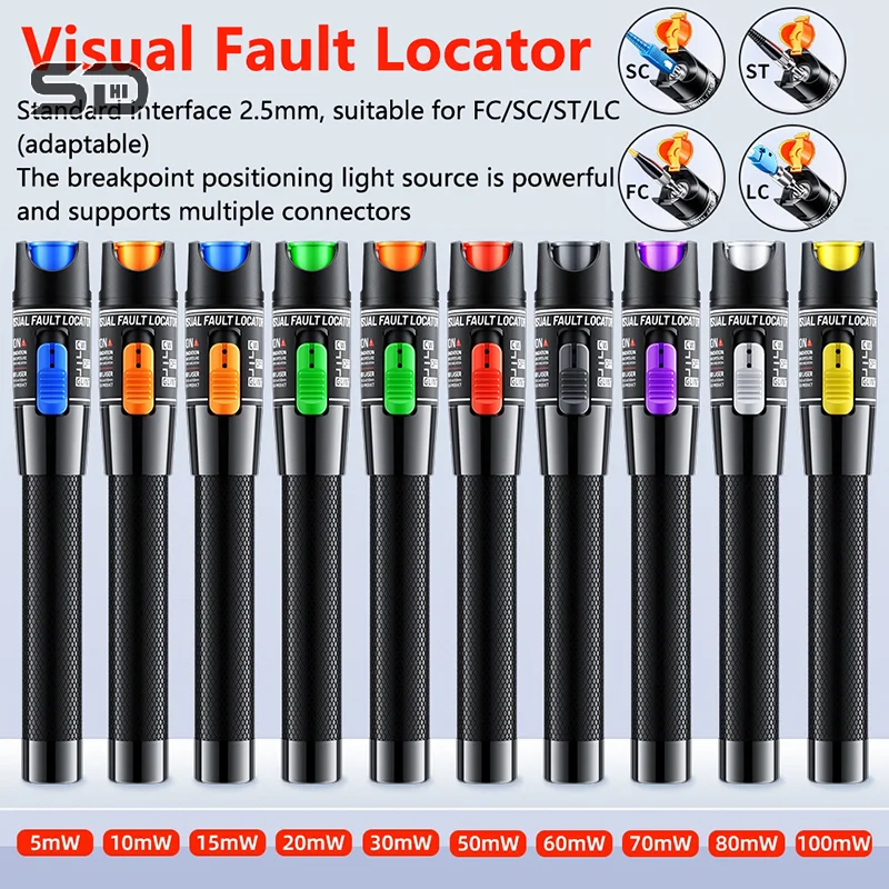 Visual Fault Locator 5MW-100MW Red Laser Pointer Optical Fiber Test Tool Fiber Optic Cable Tester FC/SC/ST Universal Interface