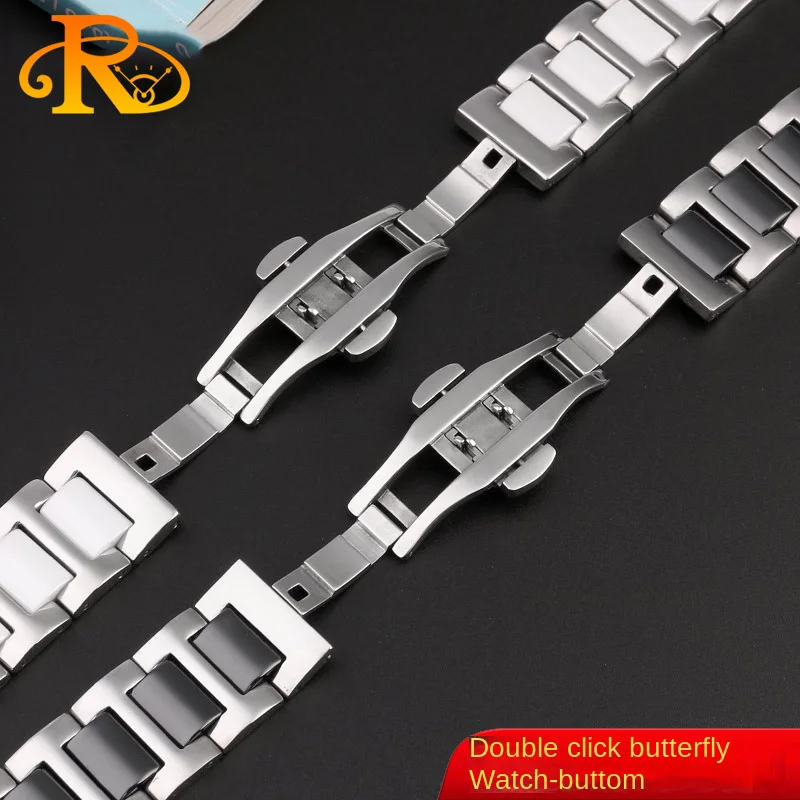 For Swatch Ceramic+ Stainless steel Strap YVS434G YCS485GC YVS511GC YVS410GX Folding clasp bracelet men women watchband 17m 19mm