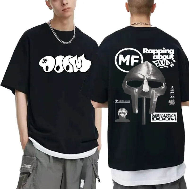 

Rapper Mf Doom Metal Face Double Sided Print T-shirt Male Hip Hop Vintage T Shirt Men Women Cotton Oversized Short Sleeve Tshirt