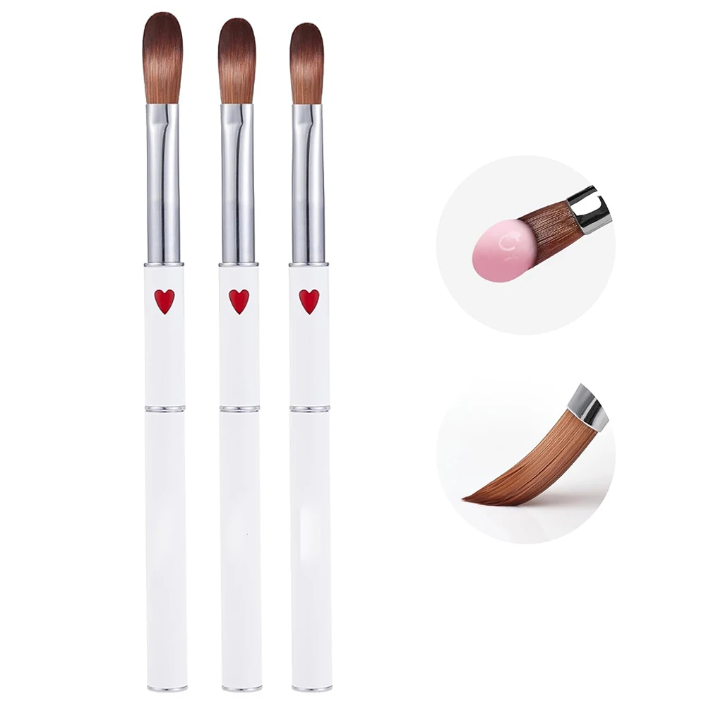 White Heart Nail Acrylic Pen Brush 17/19/21mm Acrylic Application Brushes Nail Powder Extension Carving DIY Manicure Supplies