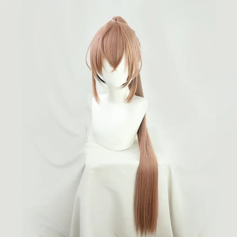 Hololive IN Nanashi Mumei Cosplay Wig VTuber Pigtail Girls 120cm Long Straight Ponytail Brown Synthetic Hair Role Play Wig Cap