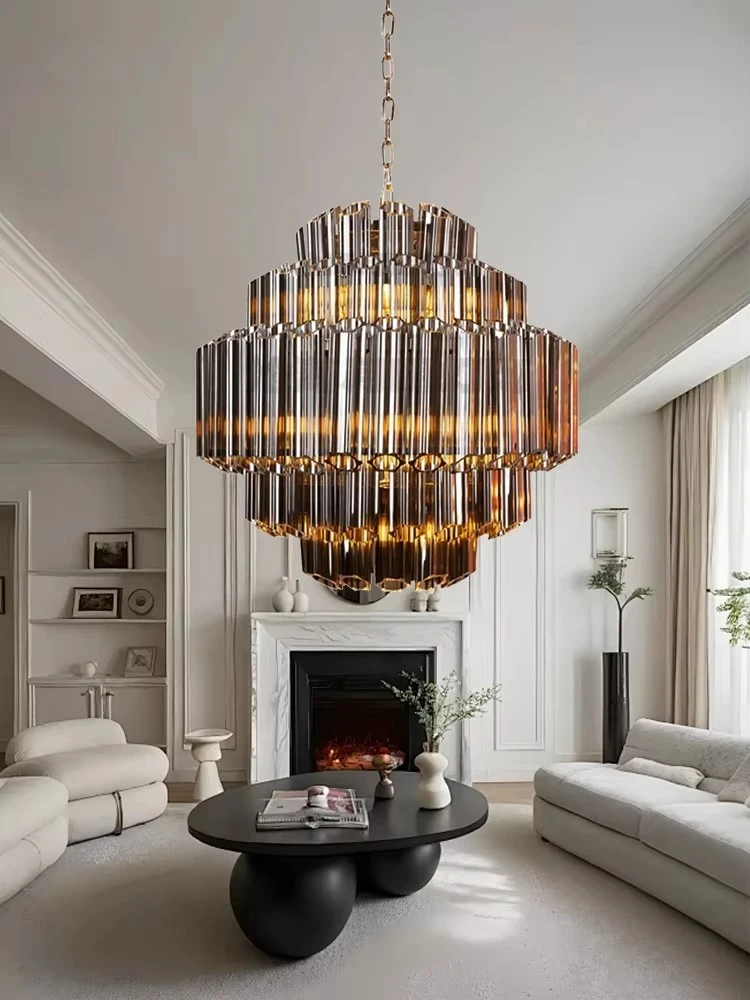 French Murano Glass Chandeliers For Living Room Dimmable Luxury Glass Pendant Light Amber Gray For Dining Room Foyer Hall