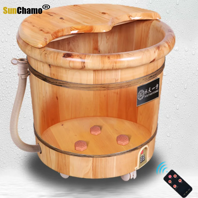 2021 Wood Bubble Foot Bucket Spa Fully Automatic Foot Bath Home Sauna Foot Tub Electric Heating Massage Steam Profound Barrels