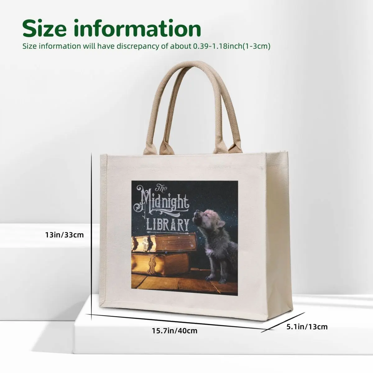 Original Midnight Library Wolf Pup & Books (OUR IMAGE) Tote Bag tote bag screen Fabric bag