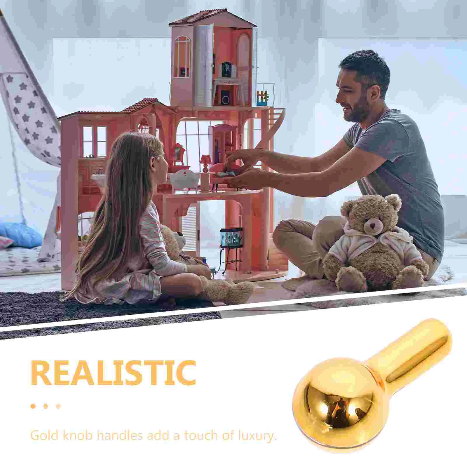 10 ชิ้น Golden Handles Miniature Dollhouse ลูกบิดประตู 1 12 Scale Smooth ดูสมจริงง่ายเฟอร์นิเจอร์ตกแต่งเล็กๆ