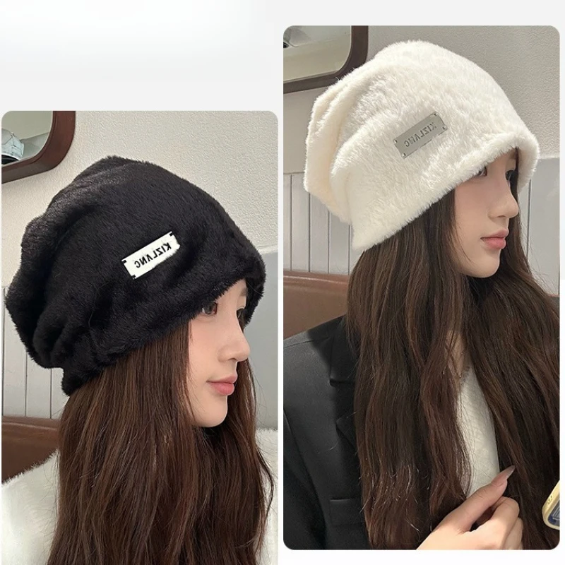 Gorros de moda de otoño e invierno para mujer, gorro de punto holgado informal para exteriores, gorro de Jersey grueso y cálido versátil