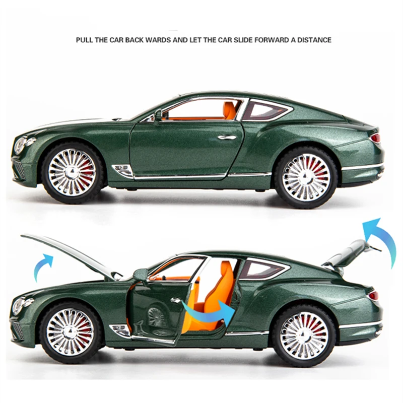 1:24 Continental GT Alloy Luxy Car Model Diecasts Metal Car Vehicles Model Simulation Sound Light Collection Childrens Toys Gift