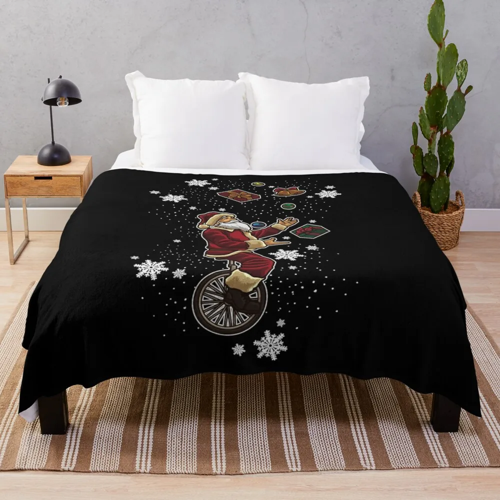 Santa Claus Is Juggling Gifts On A Unicycle Throw Blanket Travel Luxury Throw Blankets