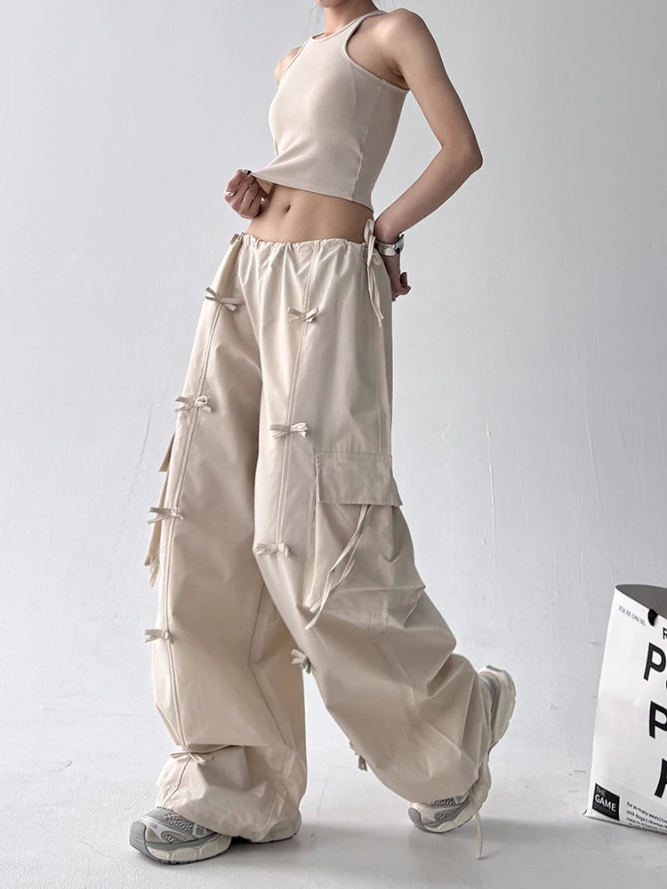 American sle casual solto calças de trabalho dstring nó ket doce picante menina calças largas cintura alta calças compridas