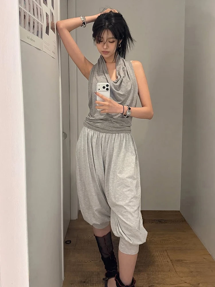 

Sisterlinda Fashion Crop Pants Woman Casual Trend Elastic Waist Solid Basic High Street Versatile Style Simple Classic Bottoms