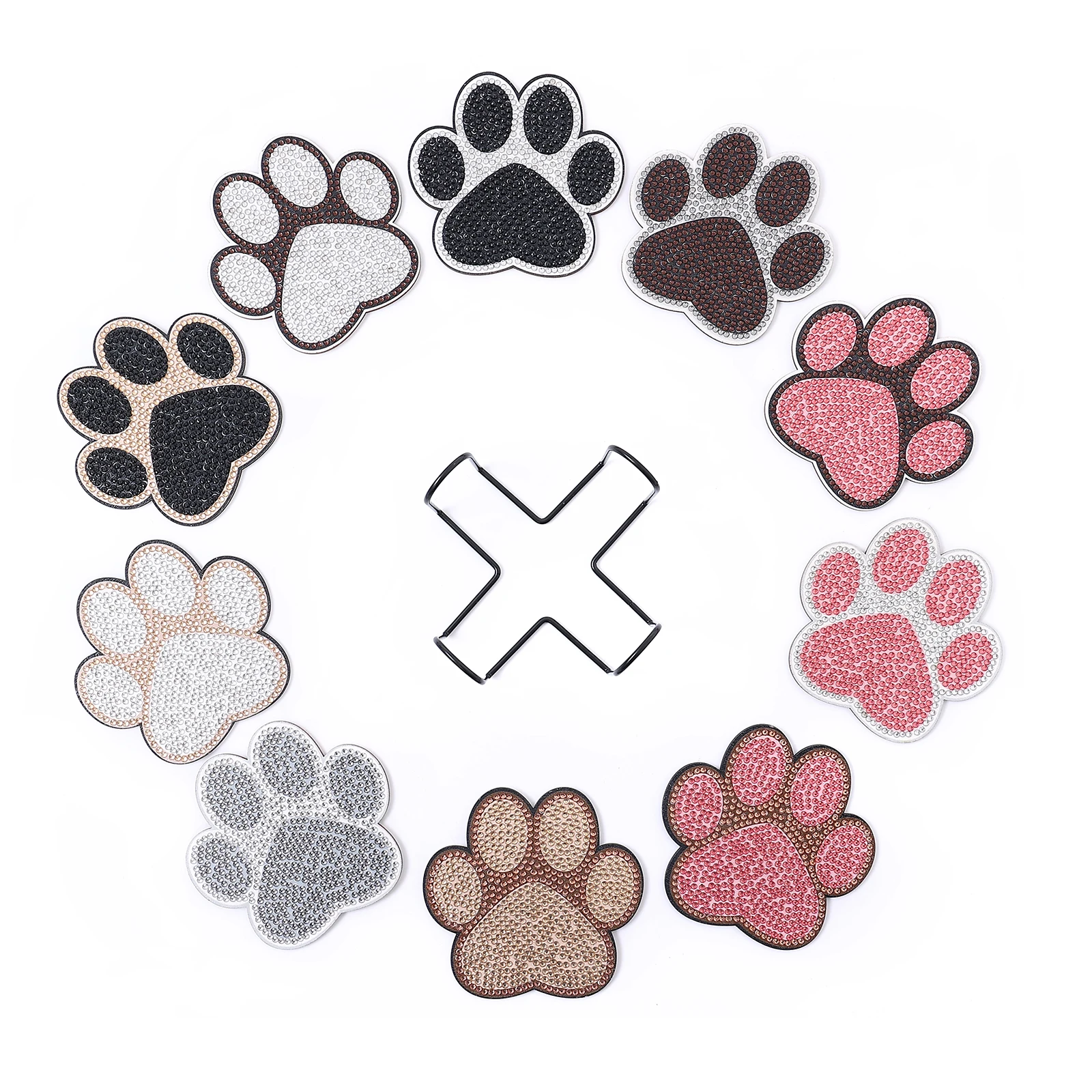 10 pz/set fai da te zampa di cane pittura diamante sottobicchieri zampa stampa diamante arte sottobicchieri con supporto antiscivolo tovaglietta per