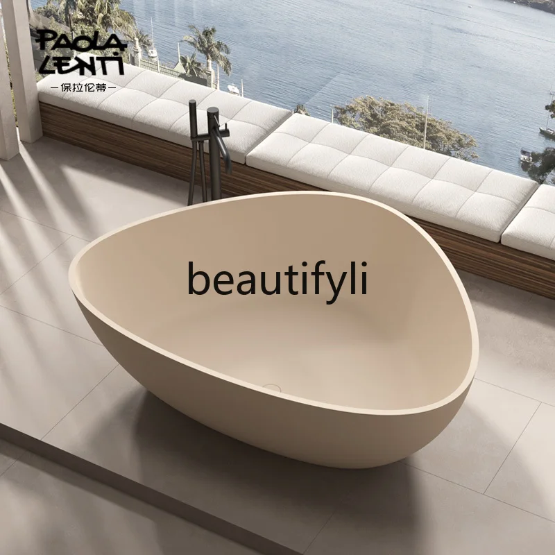 

Artificial stone free-standing triangular arc bathtub hotel homestay couple adult bath