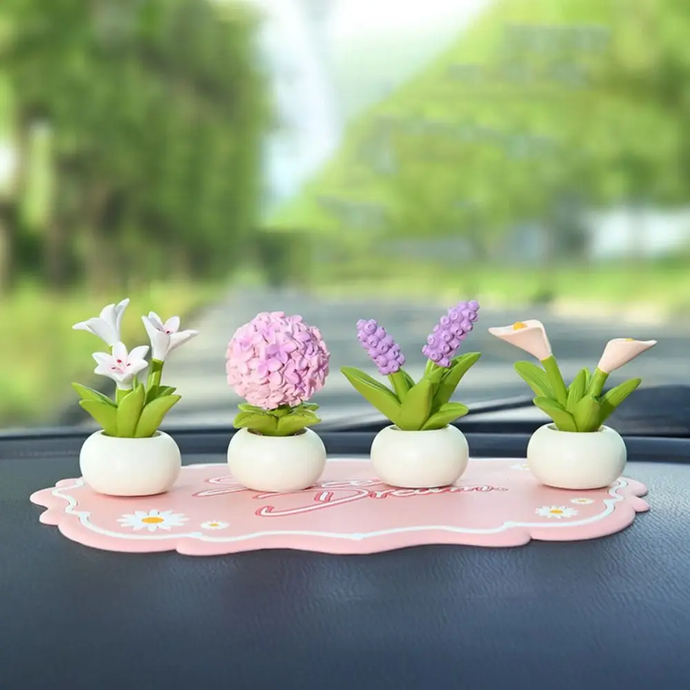 New Simulation Flower Pot Automobile Dashboard Decoration Resin Hyacinth Car Interior Accessor Lily Car Decoration Car