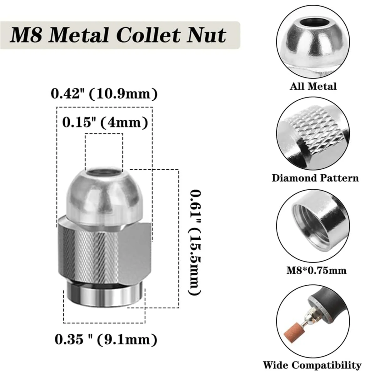 ABMO 16PCS ドリルチャックコレットセット、4486 キーレスクイックチェンジチャックロータリーツール、交換用 4485 真鍮コレットナットセット付き
