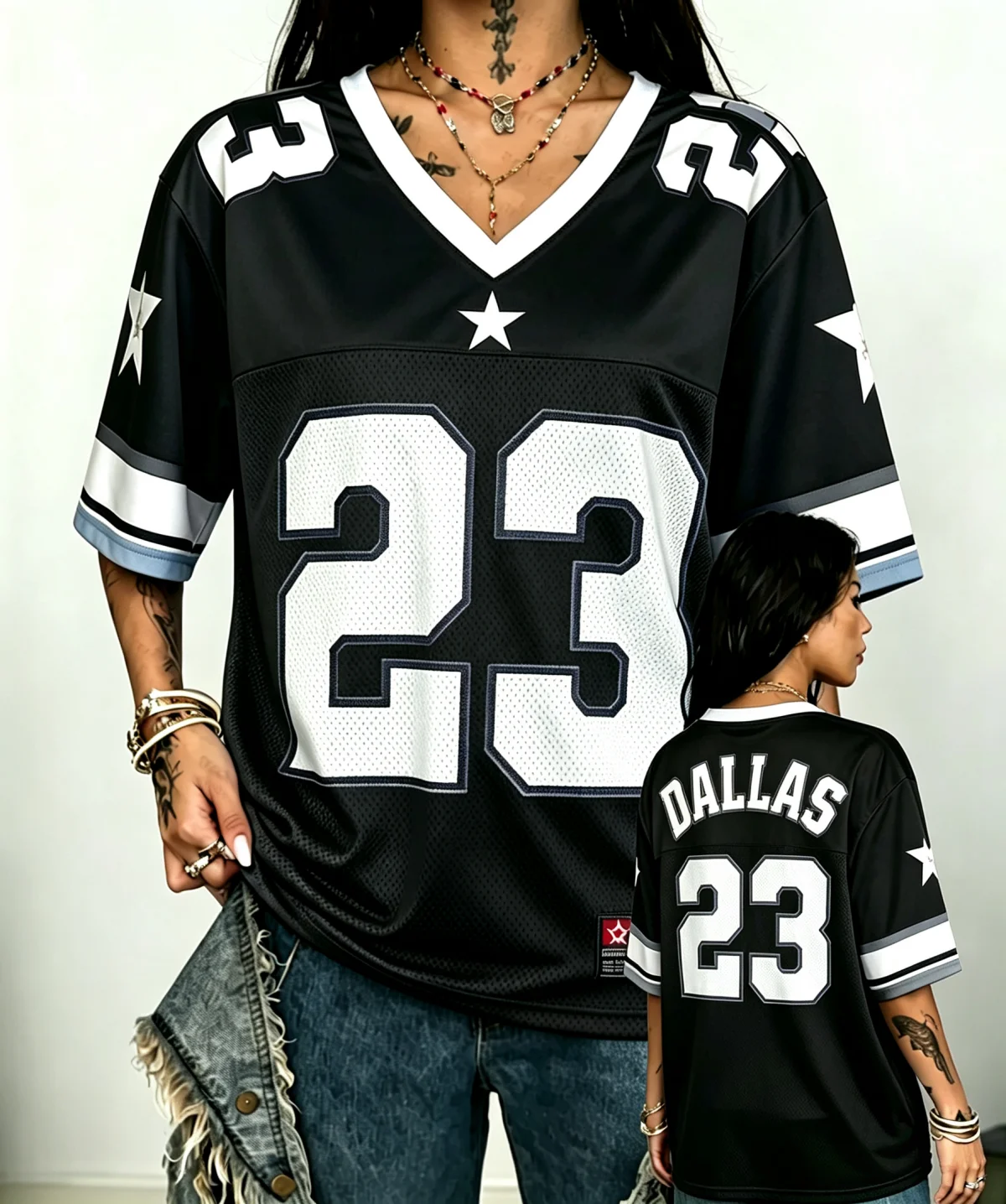 American Retro No. 23 Mesh Rugby Short Sleeve T-Shirt Y2K Loose Fit V-Neck Sportswear Colorblocked Unisex T-Shirt 2026