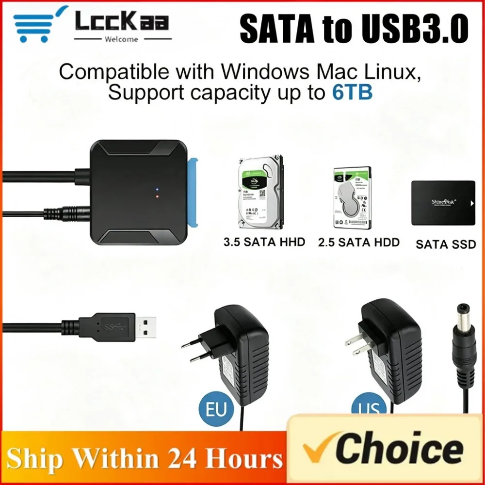 Cabo Adaptador USB para SATA para HDD/SSD de 2.5/3.5 Polegadas, Conversor de Interface Externa de Alta Velocidade USB 3.0 para Desktop e Laptop