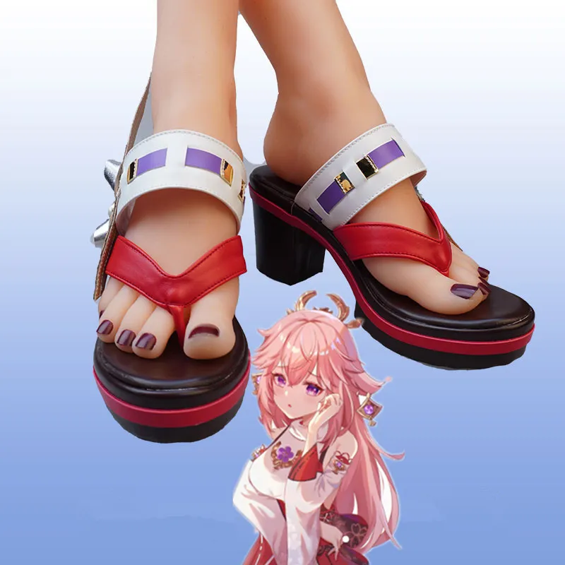 

Hot Game Genshin Impact Yae Miko Guuji Yae Cosplay Sandals Anime High Heel Female Platform Fashion Casual Cute Cos Shoes