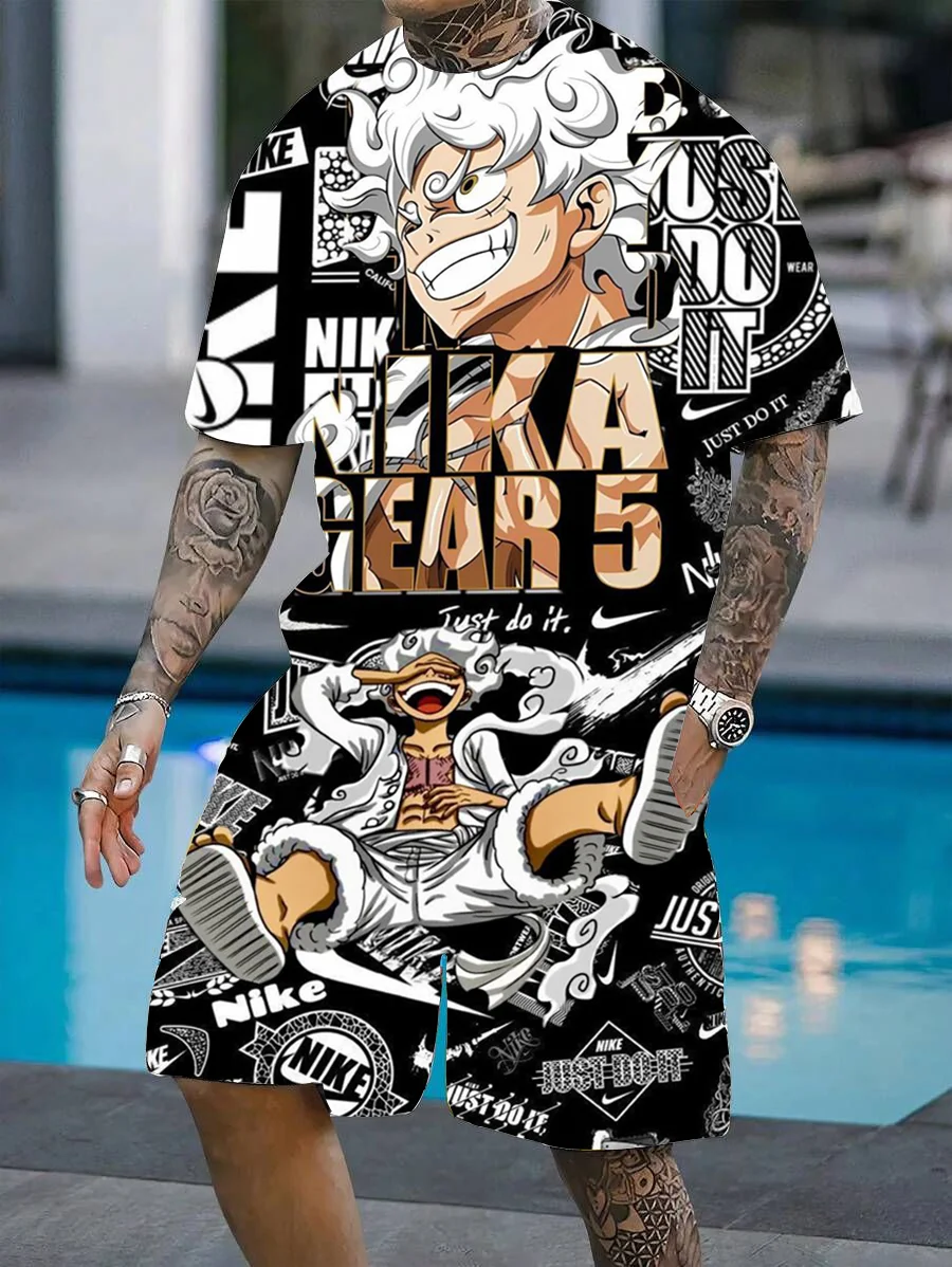 

ONE PIECE T-shirt Shorts Set Cosplay Set Men's Suit 2pcs Set Leisure Comfortable Set Men Including T-shirts Shorts Sports Summer
