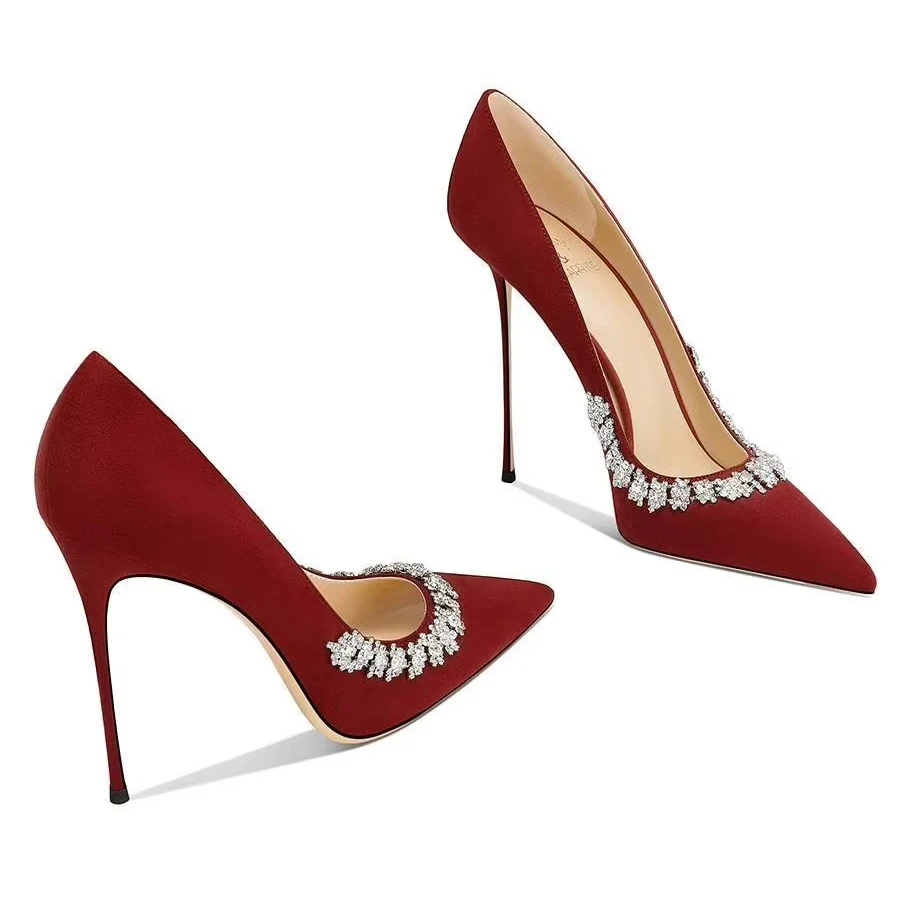 

Элегантные туфли на высоком каблуке, винно-красные модные высококачественные женские туфли во французском стиле на тонком каблуке
