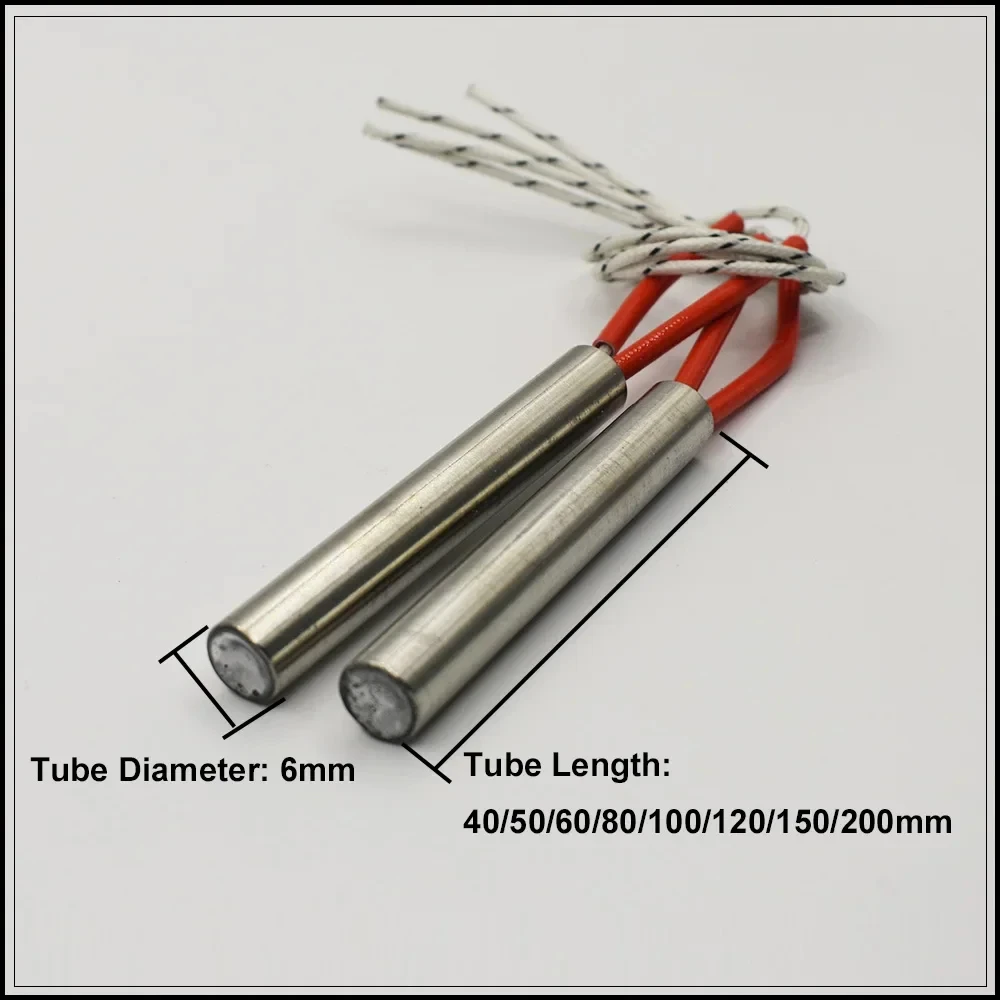 5pcs 220V 10mm Dia. Electric Cartridge Heater 10x60 10x80 10x100 10x120 10x150 10x200mm Stainless Steel Tubular Heating Element