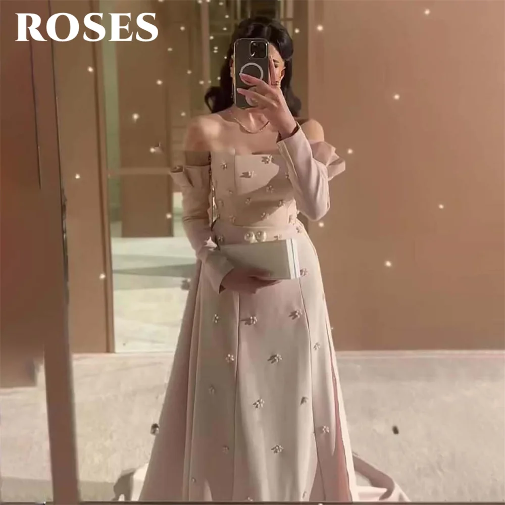 

ROSES White A-Line Prom Dress Off the Shoulder Celebrity Dress Pleat Women's Evening Dress Saudi Arabia Formal Gown Customized