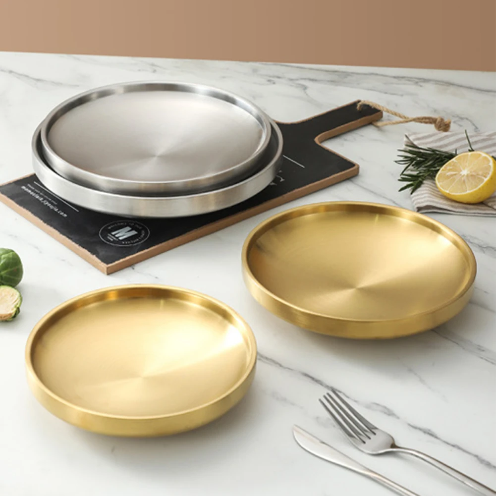 

Gold Round Tray Double-layer Round Tray Double-layer Insulation Drop Resistance Easy Cleaning For Dining Experience