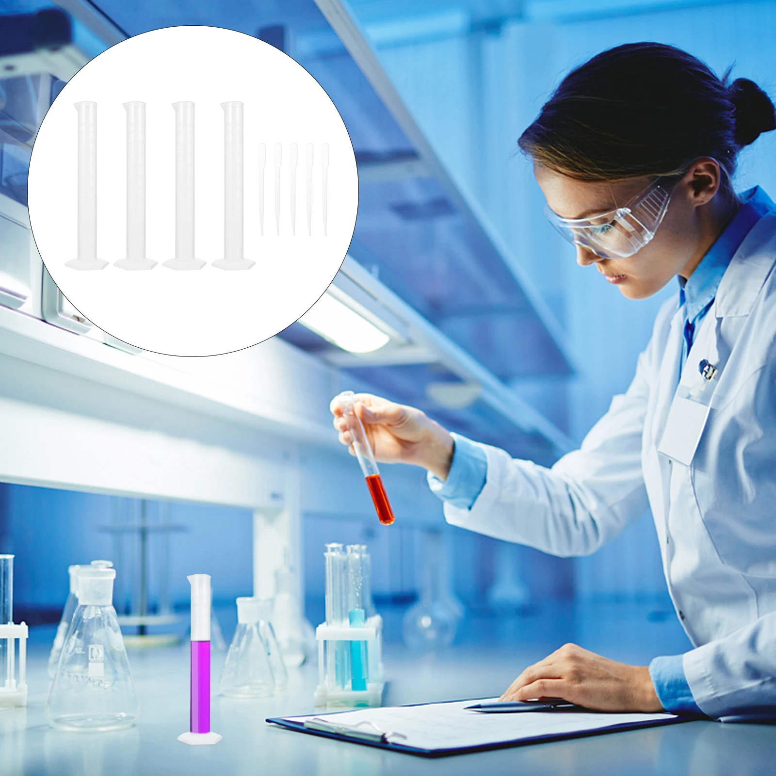 

1 set 1 Set 100Ml Plastic Graduated Cylinder With 3Ml Dropper Clear Measuring Cylinder Easy Pour Lab Kitchen School Use