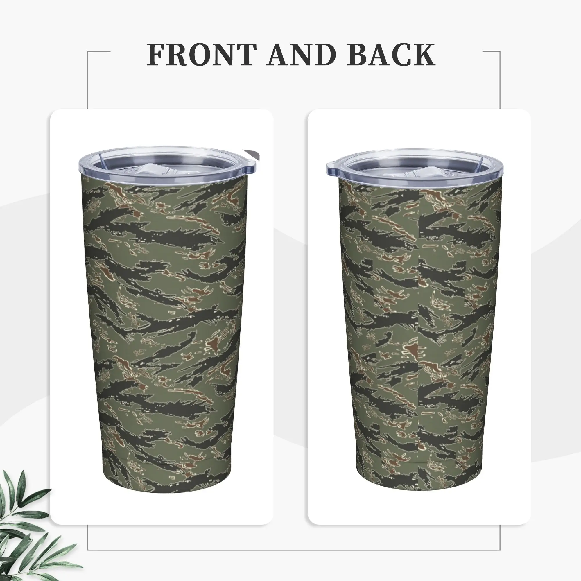 Tiger Stripe Camouflage Insulated Tumbler with Lid Armyy Militarys Camo Vacuum Thermal Mug Double Wall Hot Cold Drinks Cups 20oz