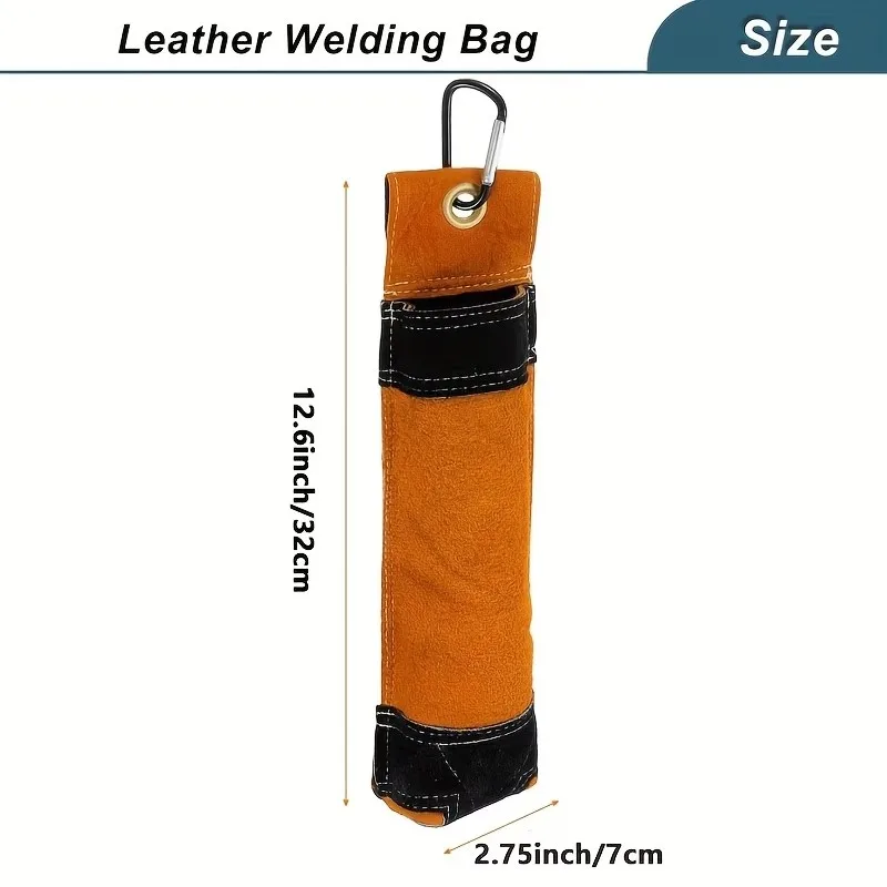 Welding Rod Holder Thickened Leather Bag 9X35Cm with Waist Pouch, Used for Storing Welding Rods, Tools, Arc Welding Rods, Brown with Hanging Buckle
