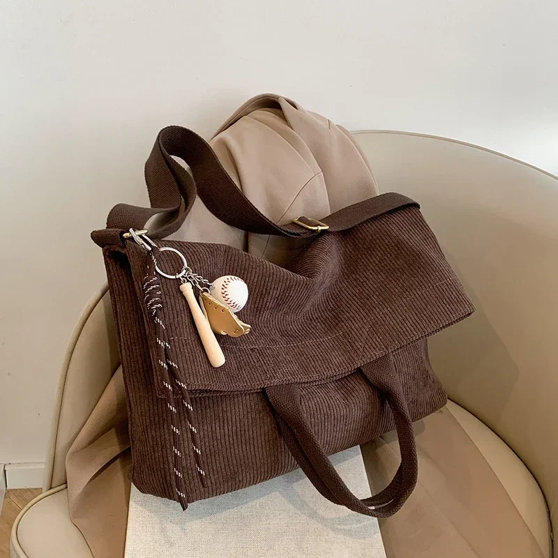 Corduroy Bag for Women Autumn and Winter New Item Maillard Single Shoulder Large Capacity Tote Bag Vintage Crossbody Handbag Sac