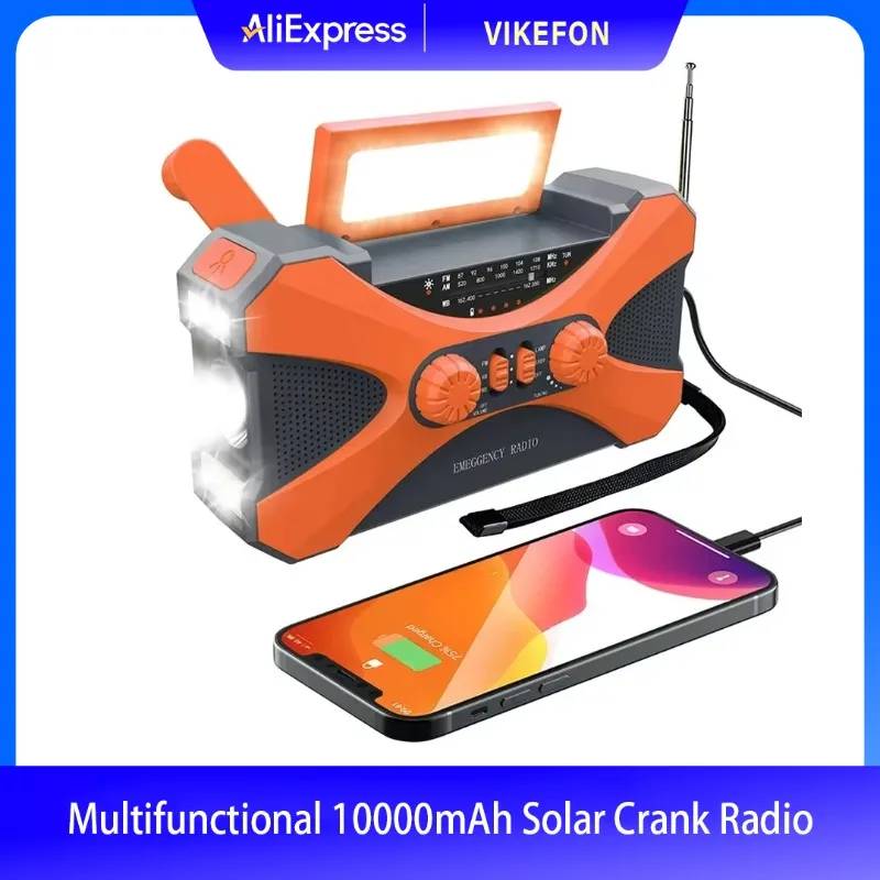 

NEW Multifunctional 10000mAh Solar Crank Radio AM/FM/NOAA Weather Alert Dual Stereo Speakers Phone Charger LED Torch & SOS Alarm