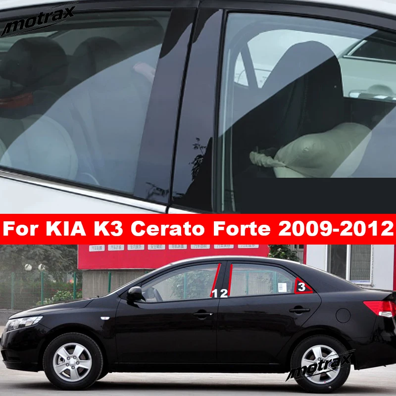 Car Window Trim Black Mirror Center Pillar Sticker Car Window Center Decoration for KIA K3 Cerato Forte 2009 2010 2011 2012