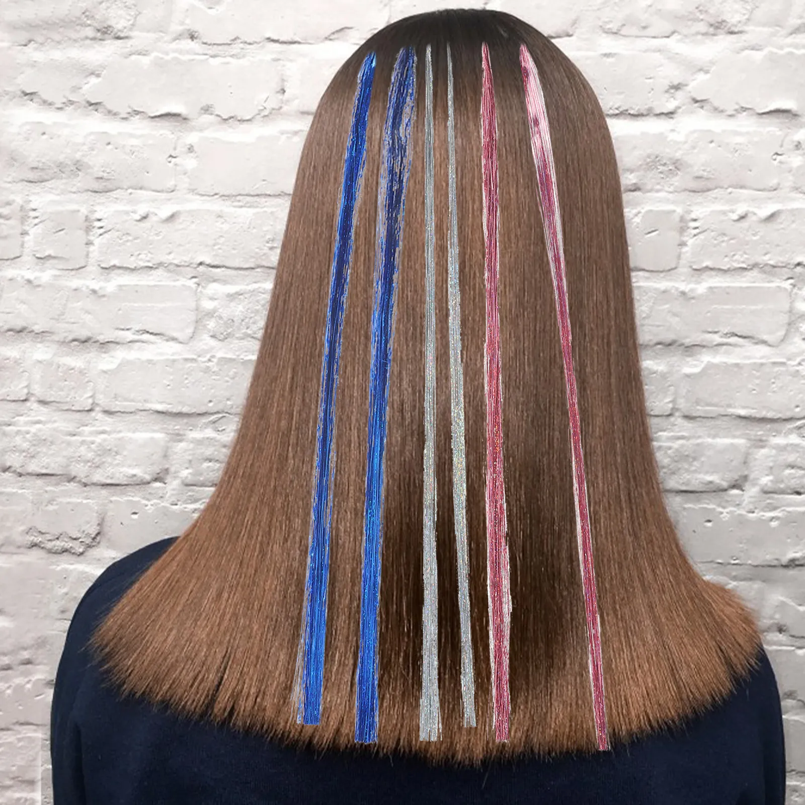 6Pcs Colored Silk Hair Extensions Women Add Shine Volume Length Highlights Daily Cosplay Party Halloween Glitter Tinsel Hair
