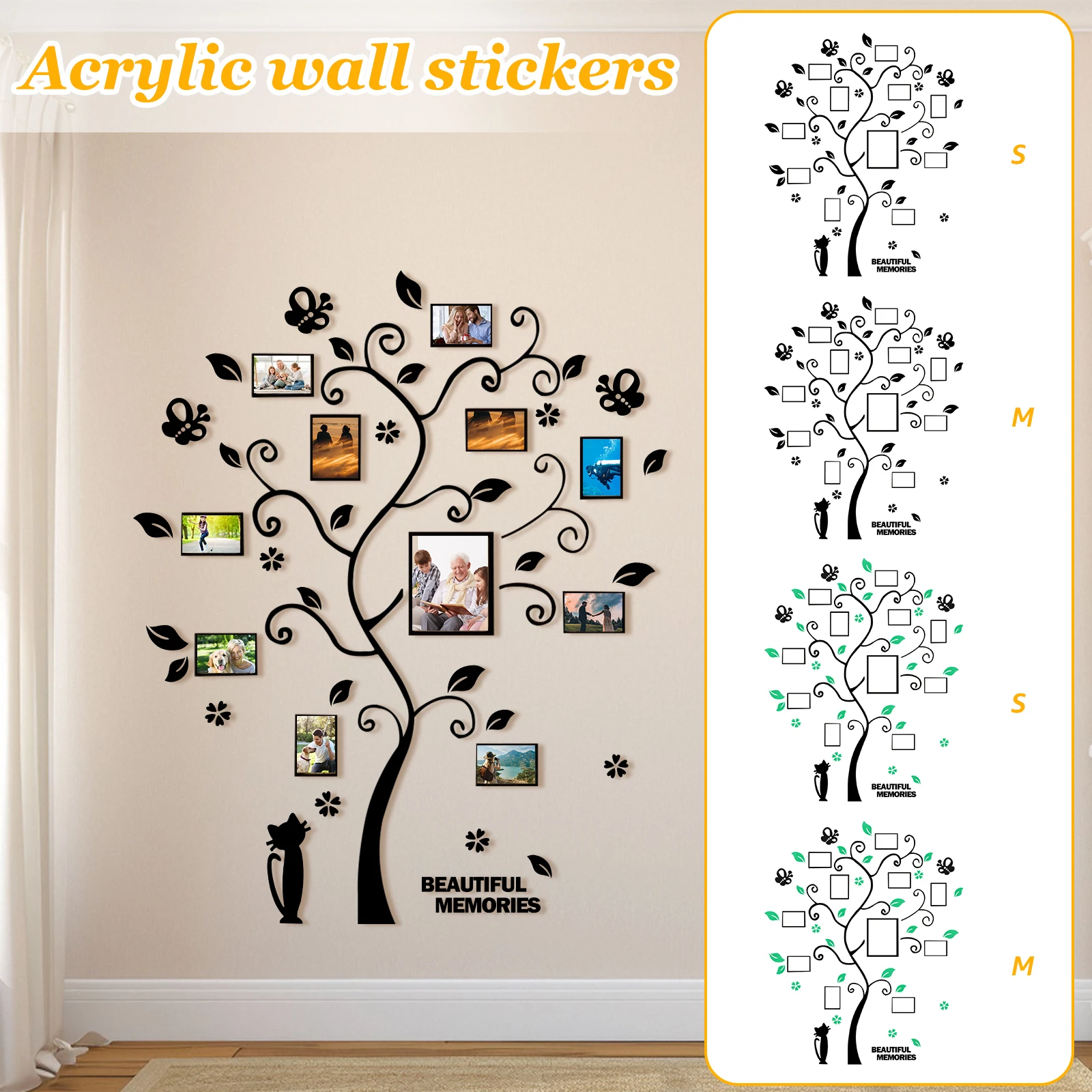 1Pc Picture Frames Tree Acrylic Picture Wall Decor DIY Wall Photo Frames Adhesive Family Tree Wall Decor Decorative Wall Picture