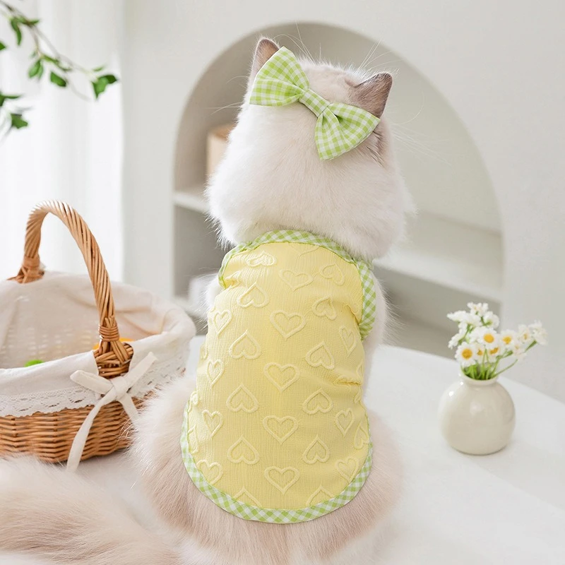 Sweetheart Bow Tie Hairpin Pet Dog Clothes Countryside Leisure Summer Vest for Small Puppy Soft Cotton Chihuahua Cat Clothing