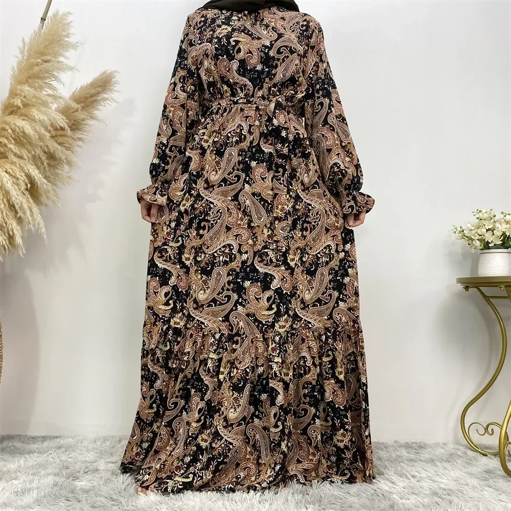 Vestidos largos sueltos saudíes para mujer, Abayas turcas de Dubái con cordones, Vestido musulmán estampado Floral, bata informal, caftán, Vestido largo