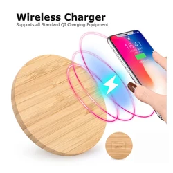 5W 10W Qi Wireless Charger USB Fast Charging Bamboo Wood Pad for iPhone 16 15 14 13 12 Pro Max Plus S24 S23 Ultra Circle  Charge