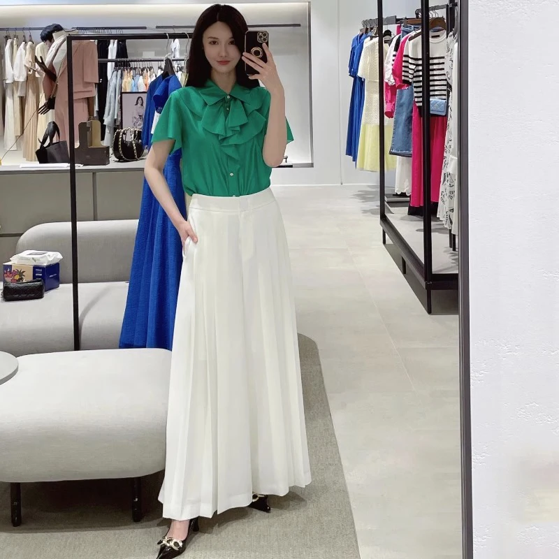 

Женские брюки-макси с высокой талией и драпировкой, широкие штанины, из полиэстера, для осени, повседневные, для работы