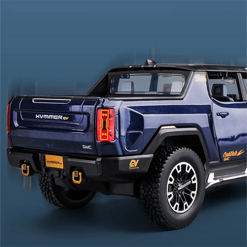 1:24 HUMMER EV Pickup Alloy New Energy Car Model Diecast Metal Off-road Vehicles Car Model Simulation Sound and Light Kids Gifts