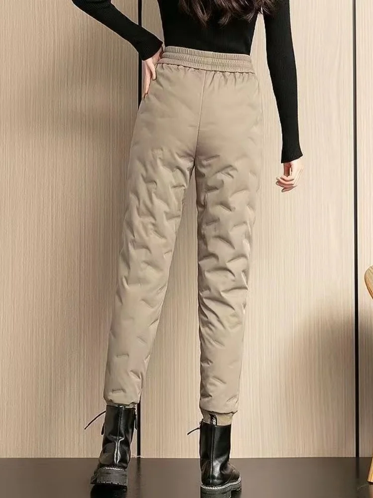 Pantalones informales de invierno de cintura alta para mujer, pantalones de algodón du abajo, pantalones largos rectos de tubo, pantalones cálidos y cómodos