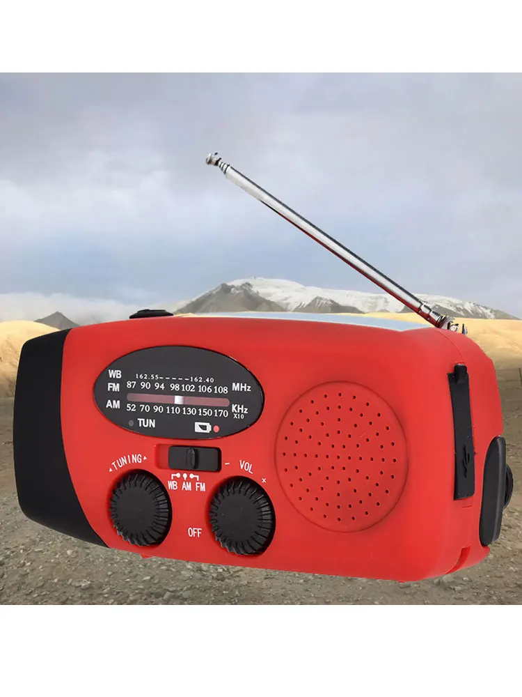 Multifunktionales Radio, Notfall-Handkurbelgenerator für den Außenbereich, AM/WB/FM-Radio, Solarladung, SOS-Alarmradio, LED-Taschenlampe