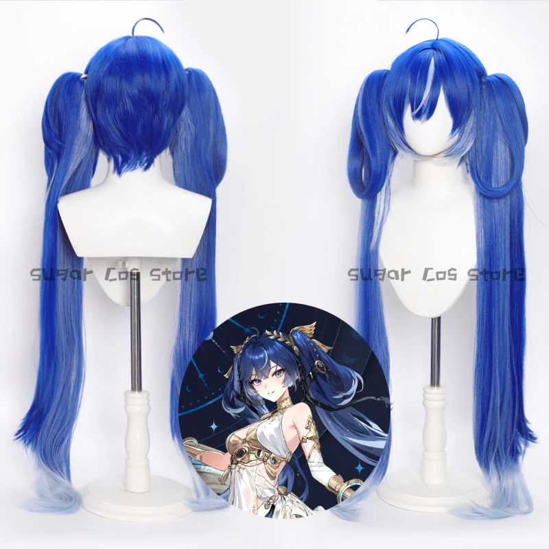 

Game Wuthering Waves Iuno Cosplay Wig Blue Double Ponytail Long Hair Rinascita For Women Girls Carnival Halloween Party Gifts