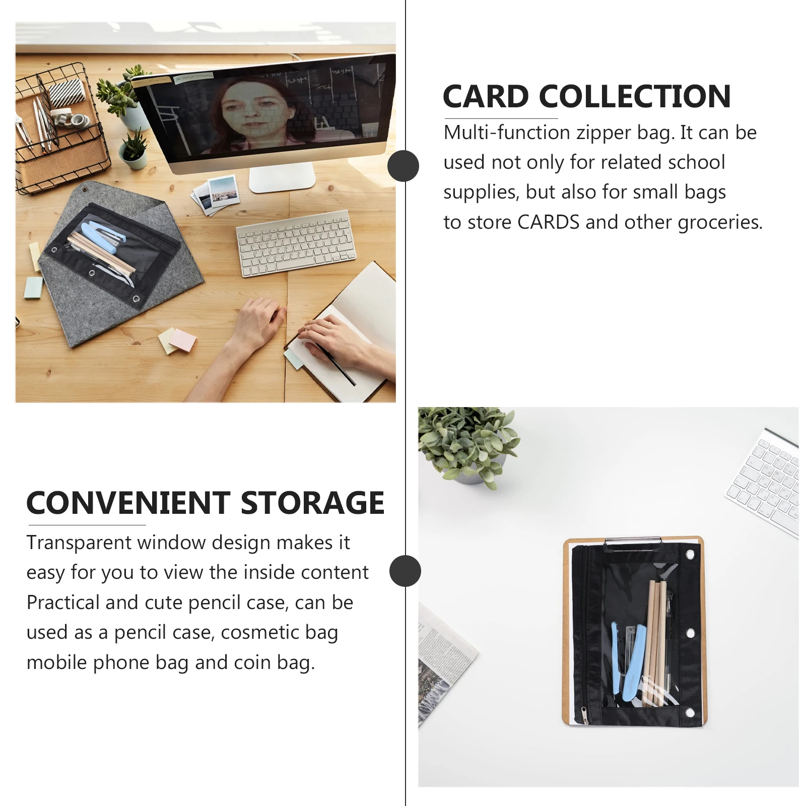 

6 Pcs Pencil Bag File Pocket 3 Ring Pouch Bags Stationery Black Zipper Oxford Office