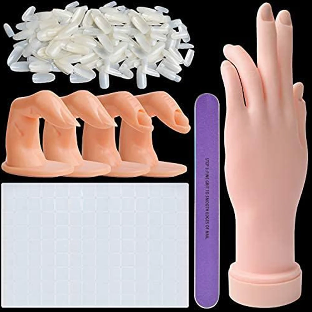 

Nail Hand Practice, Manicure Hand & Finger Flexible Bendable Manicure Hand with 500 Fake Nails,Nail Clay & Nail File for Nail Art Training Tool (Transparent)